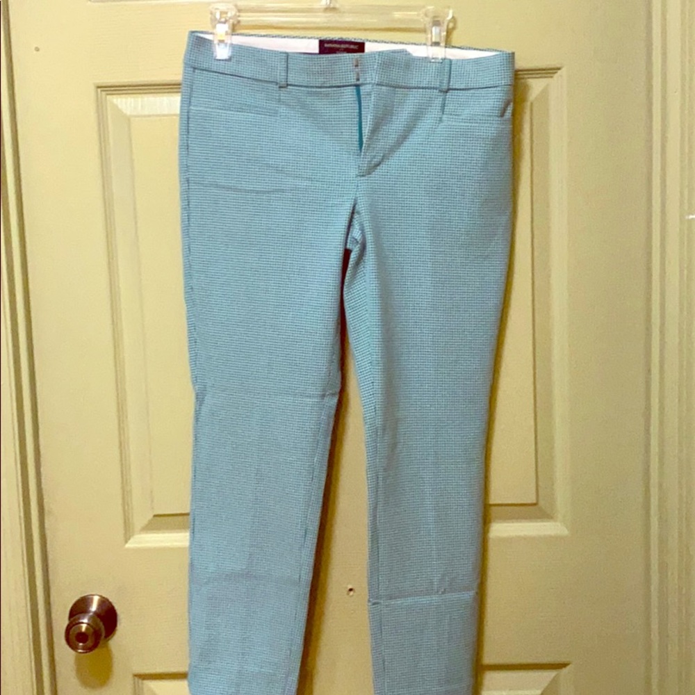 Green and White Grid Patterned Slacks
